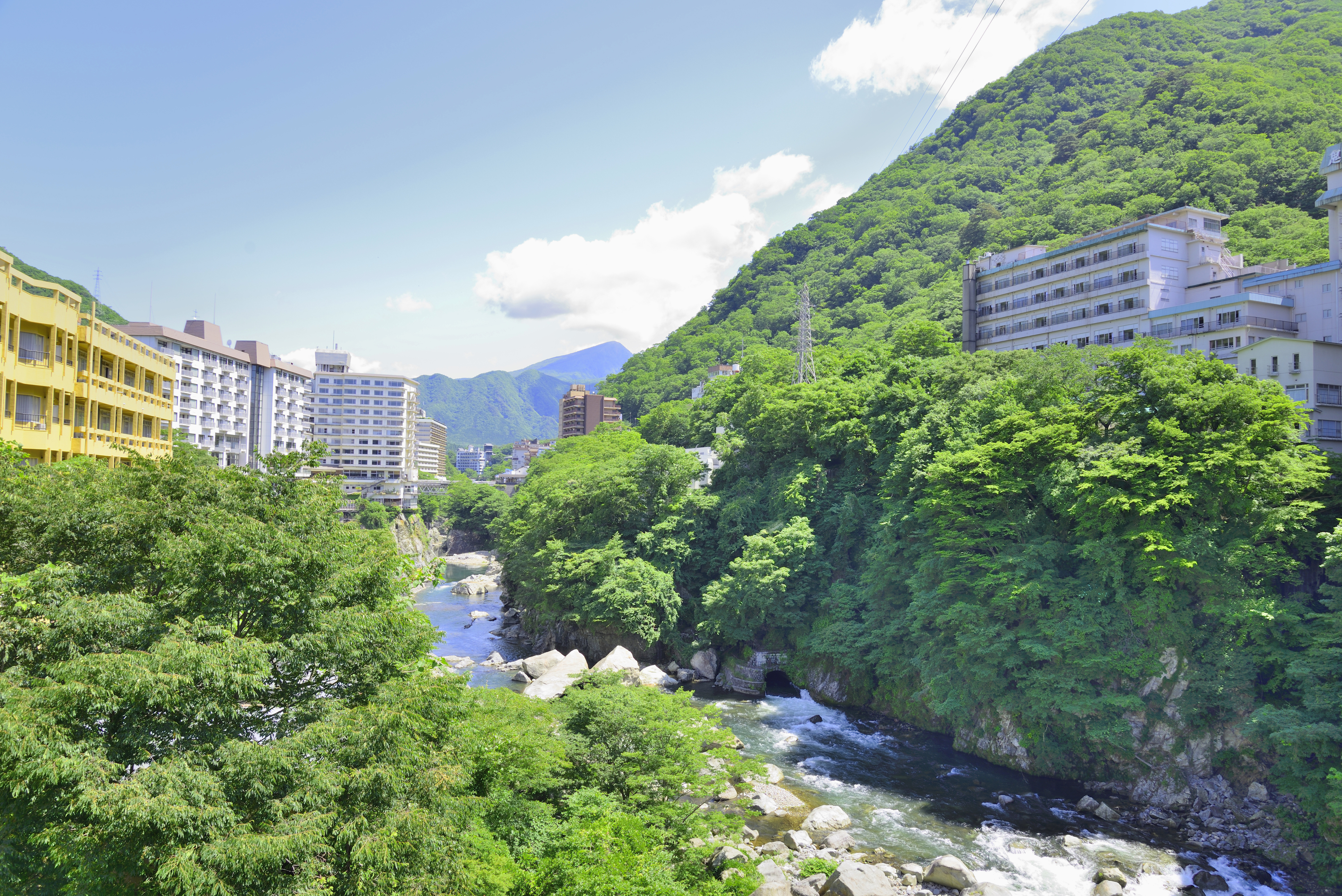 Kinugawa Onsen in summer with greenery